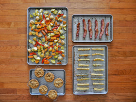 USA Pan XL 19.75 x 13.62 inch dimensions, generous surface for sheet pan cooling.