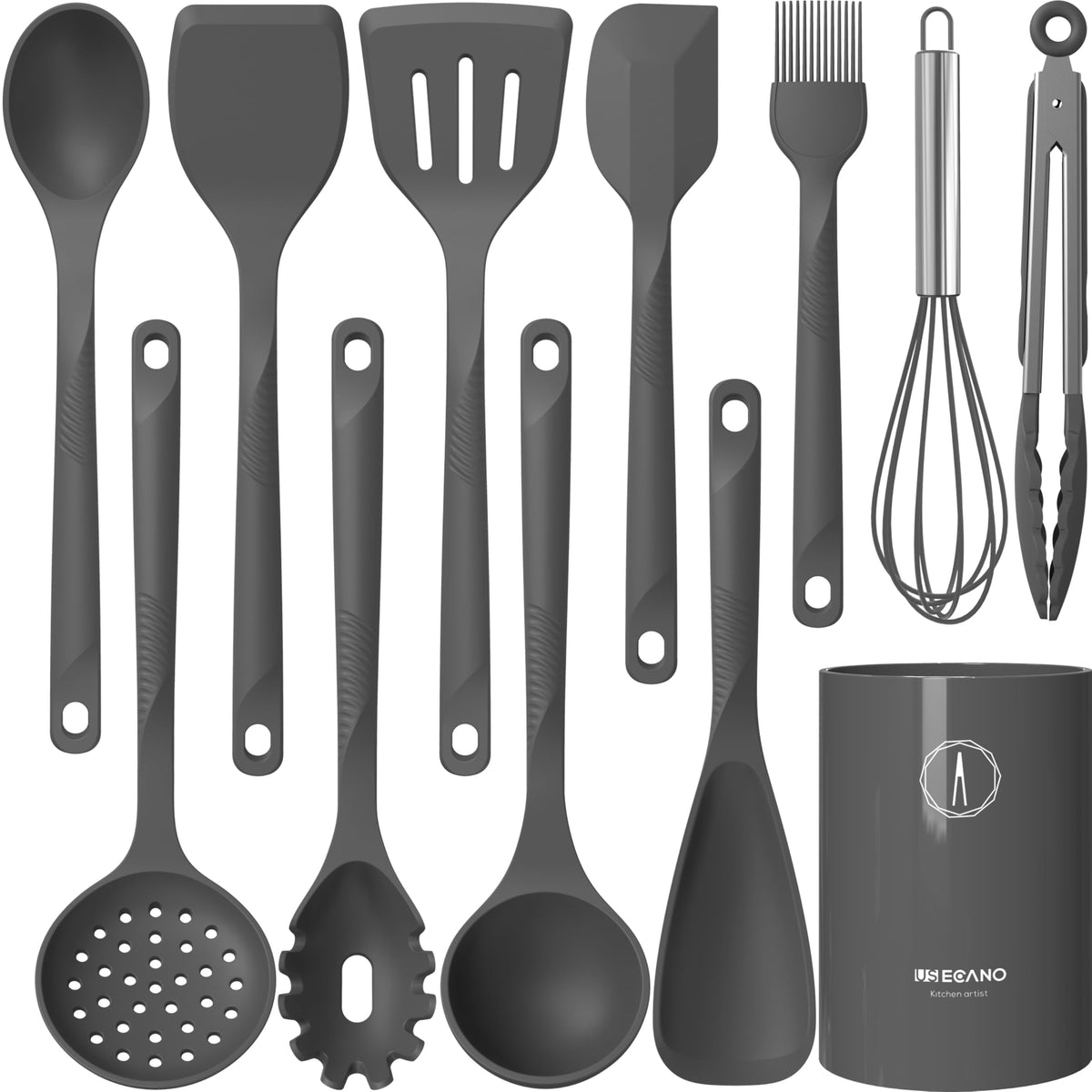 USECANO silicone utensils set ladle for smooth stirring and nonstick protection.