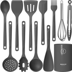 USECANO silicone utensils set ladle for smooth stirring and nonstick protection.