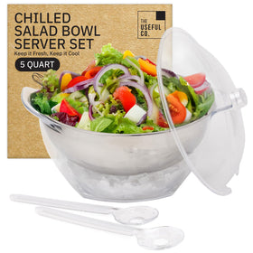 Useful Co. 5QT salad bowl on ice base for chilled serving at buffets.