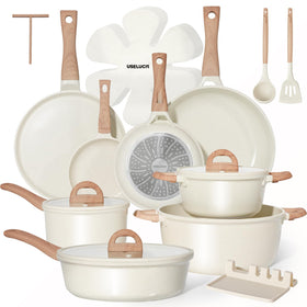 USELUCK 22-piece ceramic cookware set shown together for versatile non-stick cooking