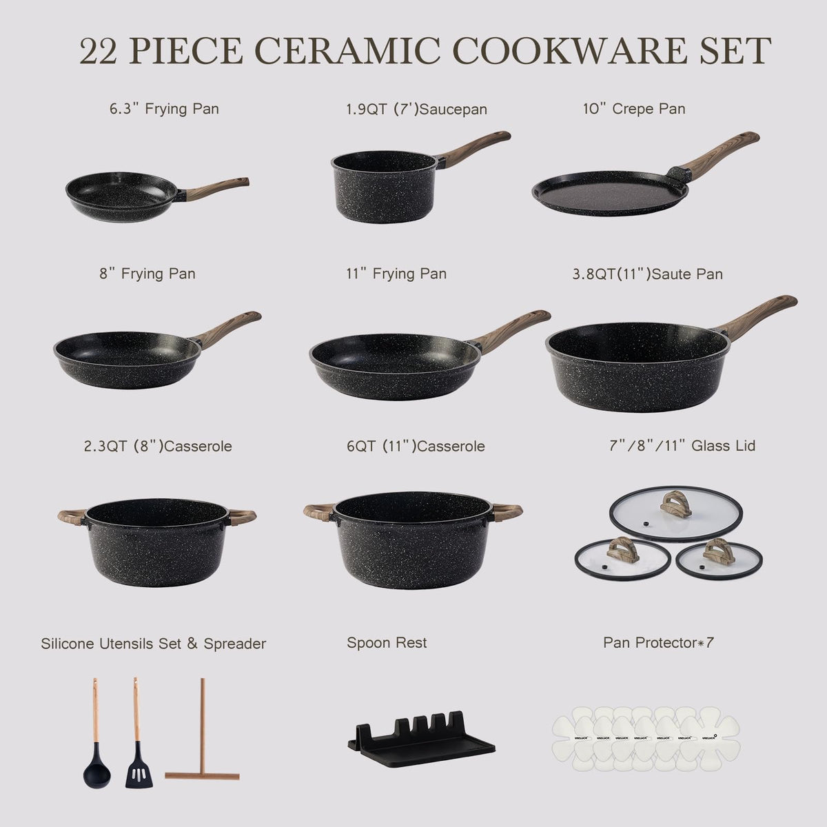 USELUCK ceramic casserole 2.3 qt with lid for versatile cooking