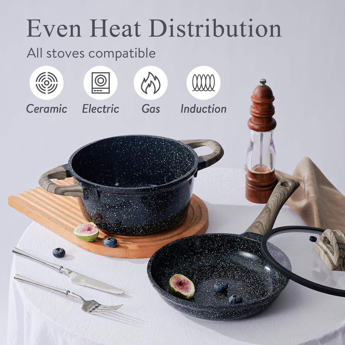 USELUCK ceramic cookware set 11-inch frying pan with lid ideal for large meals