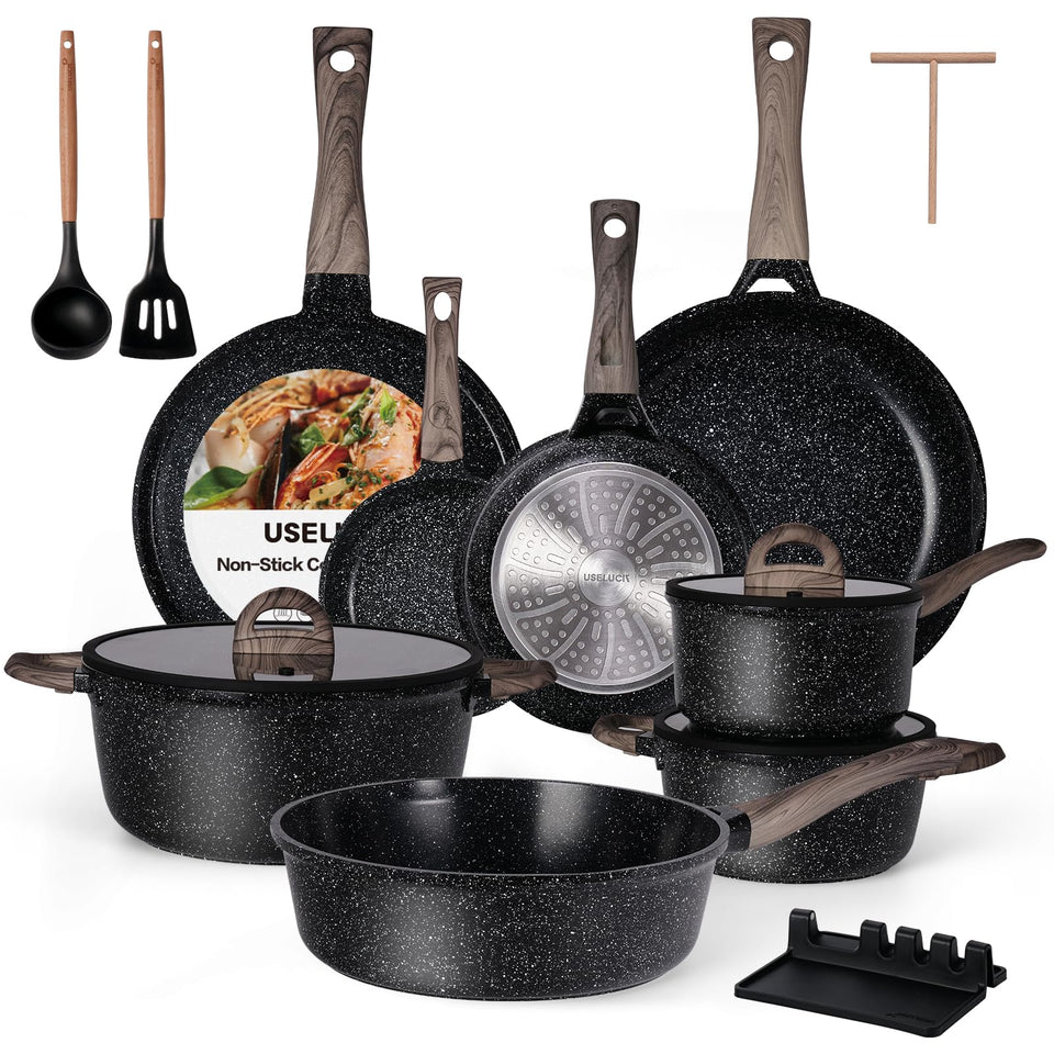 USELUCK ceramic cookware set 6.3-inch frying pan with lid for even searing