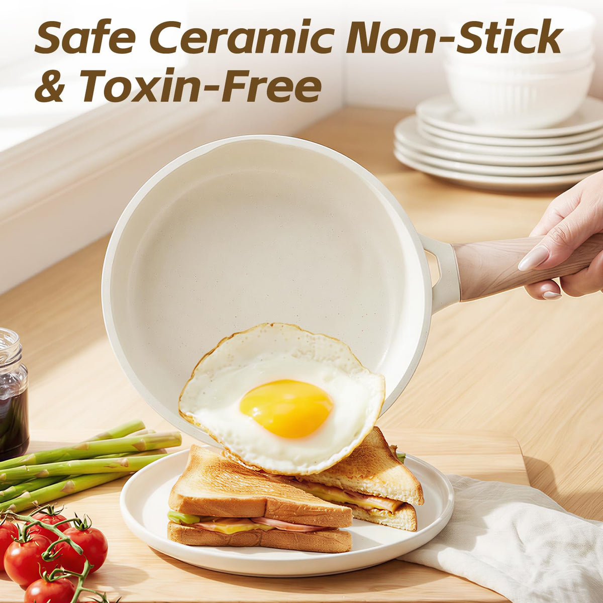 USELUCK ceramic nonstick coating close-up, PFAS-free surface helps healthier cooking with less oil.
