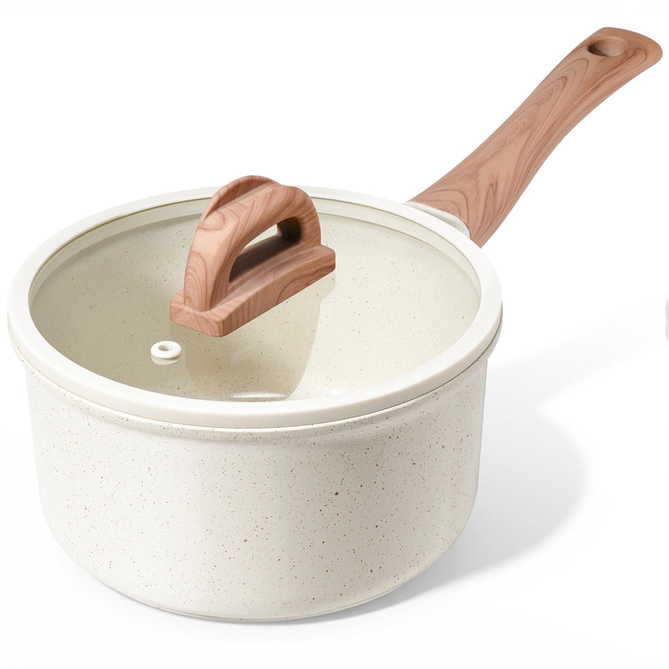 USELUCK Ceramic Nonstick Saucepan with Lid shows smooth cooking and easy cleanup