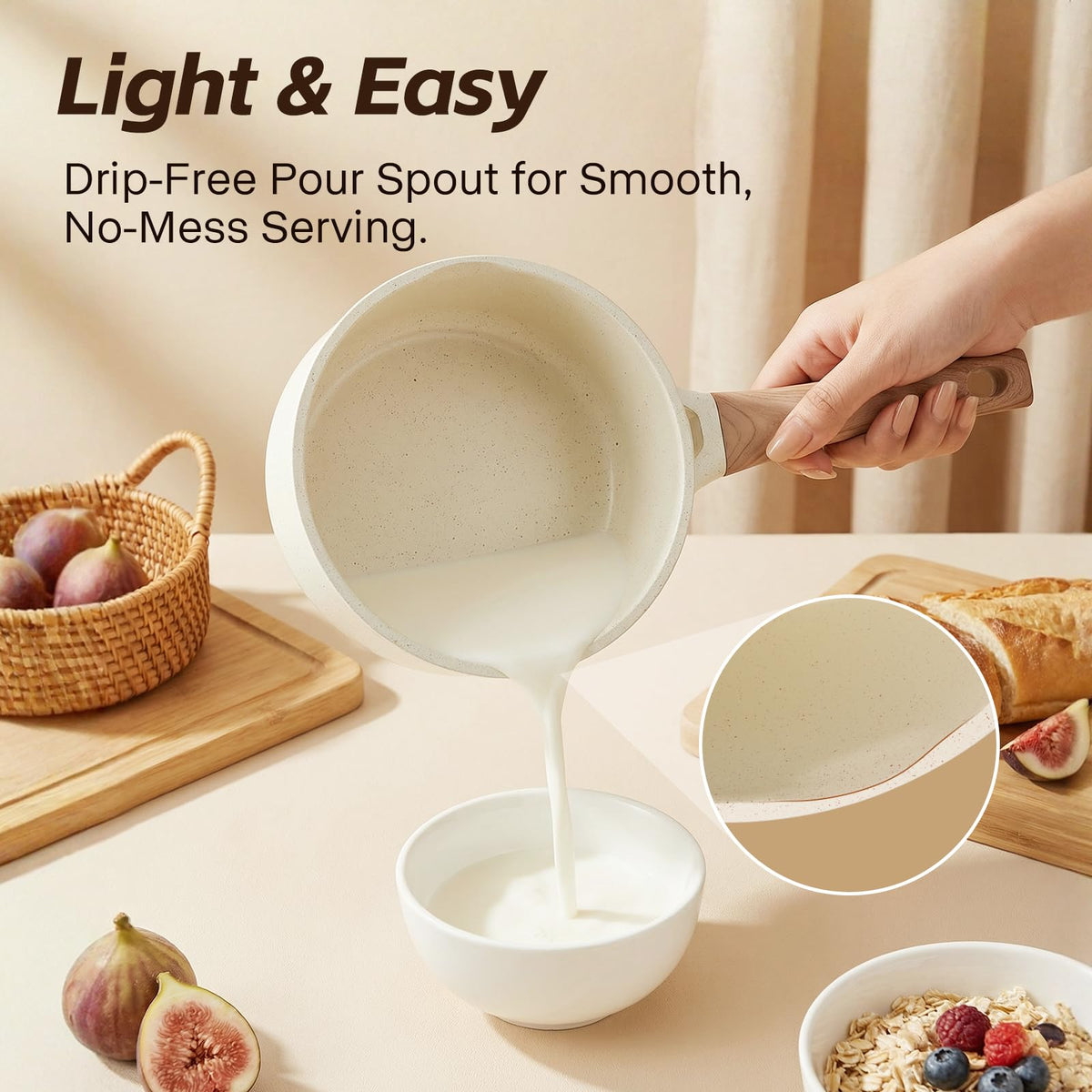 USELUCK easy-clean interior minimizes scrubbing after sauces and pasta