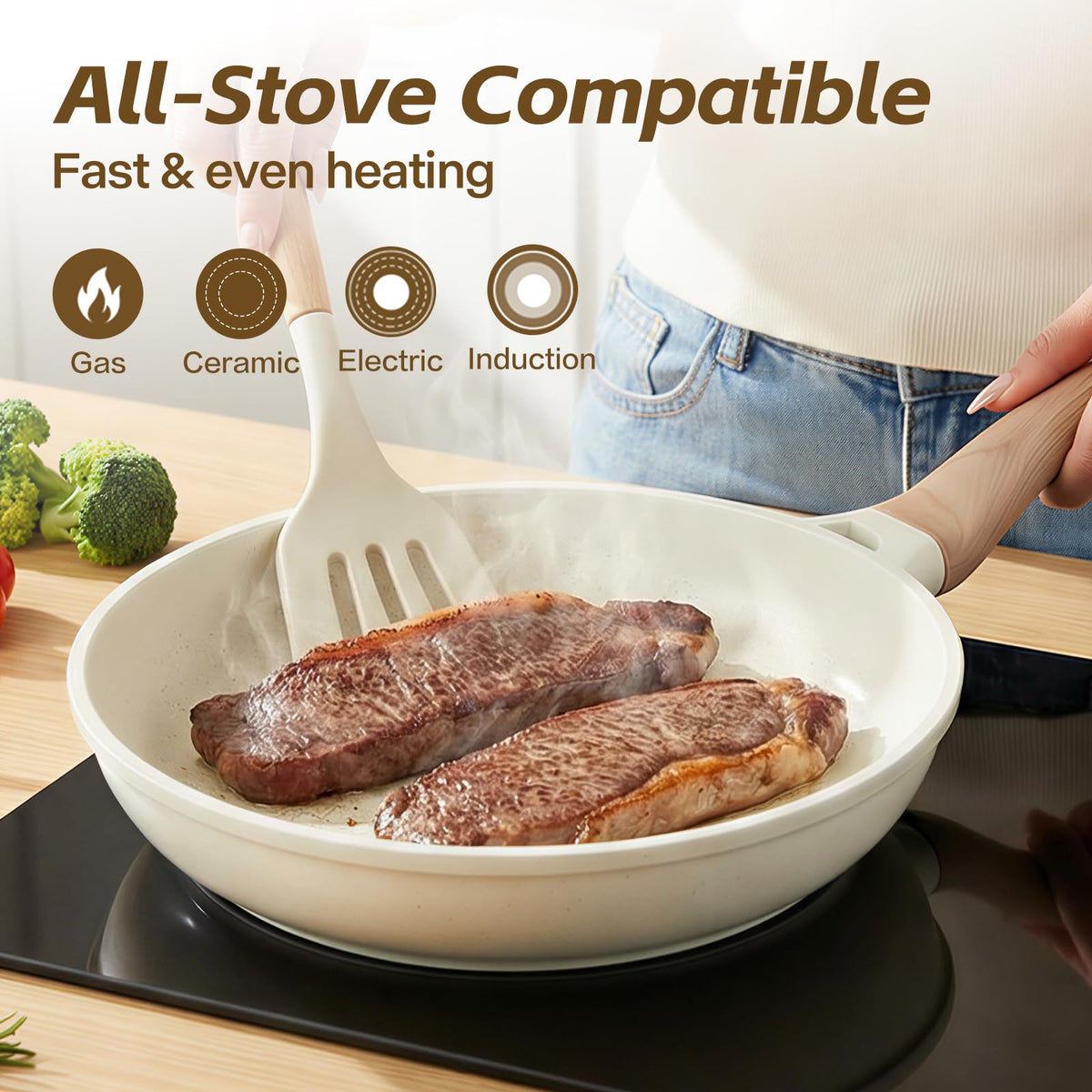 USELUCK ergonomic cool-touch handle supports comfortable, safe cooking.
