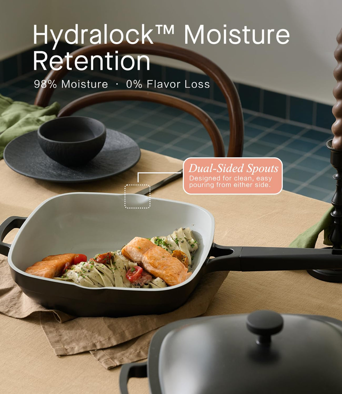 USELUCK Pix Pan wooden spatula promotes gentle flipping and mess-free cooking.