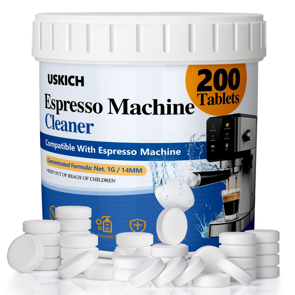 USKICH cleaning tablets packaging for easy descaling of espresso machines