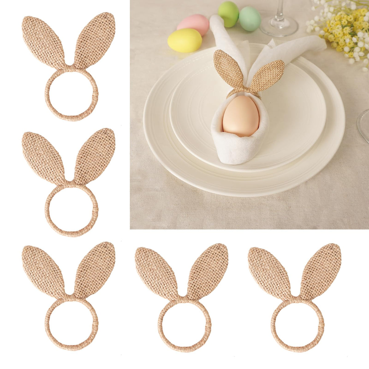 Utalek Easter napkin rings set of 6 with bunny ears for festive table decor