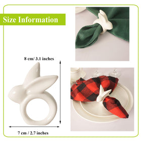 utalek porcelain white bunny napkin ring, front view for refined Easter table styling