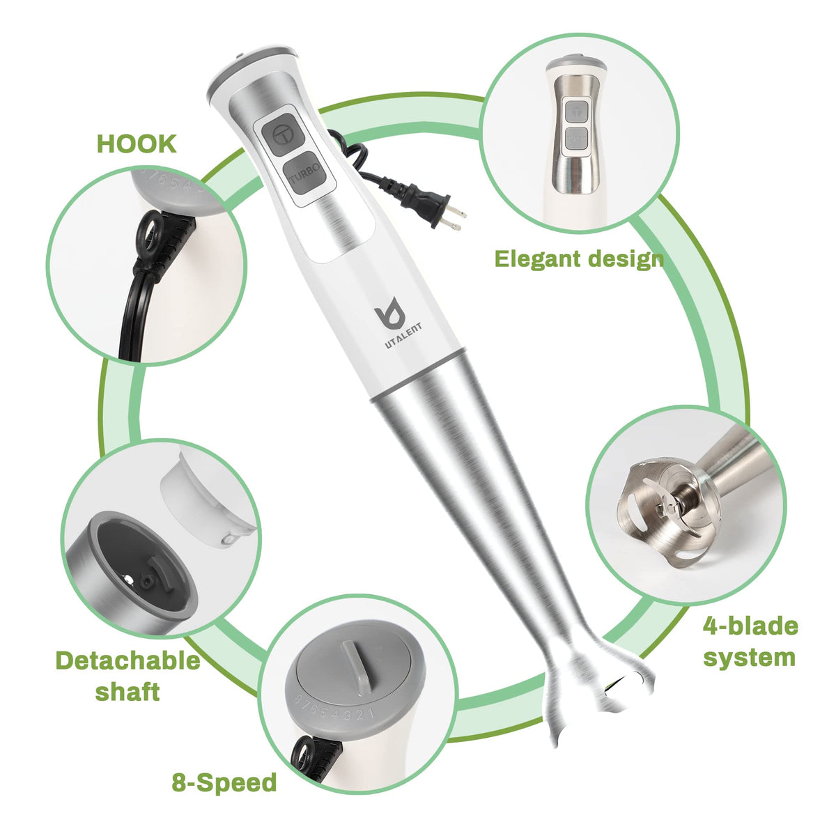 UTALENT 5-in-1 attachments with milk frother for café-style drinks