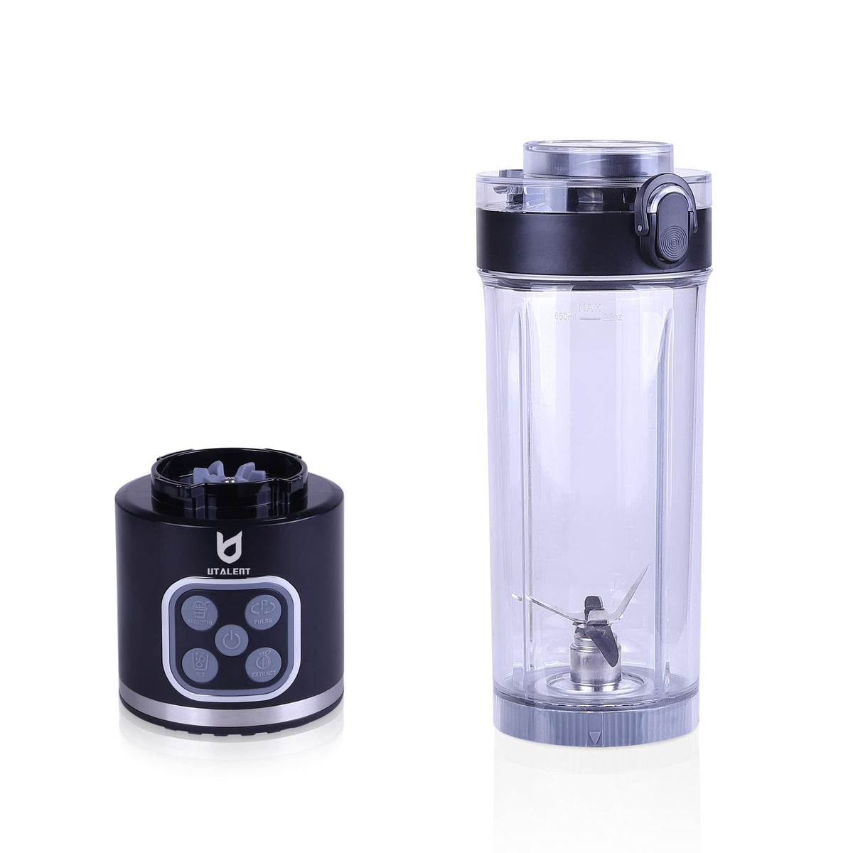 UTALENT cordless blender base showing compact power for on-the-go blending.