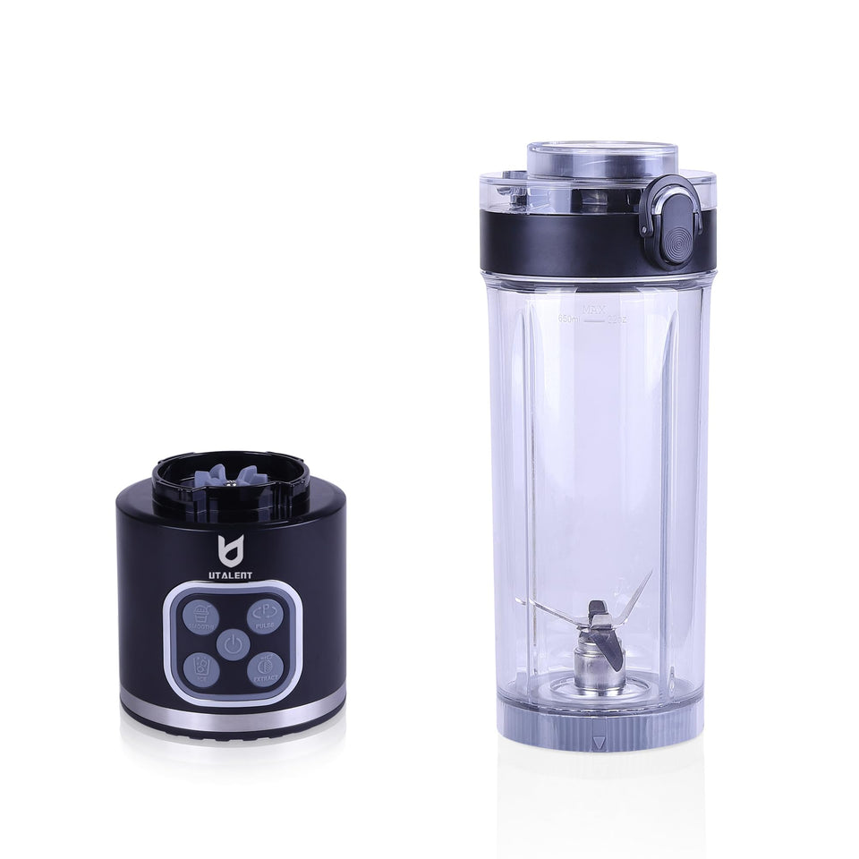 UTALENT cordless blender base showing compact power for on-the-go blending.