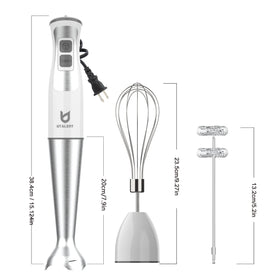 UTALENT multifunction immersion blender combines blending, frothing, and whisking in one unit.