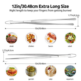 U-Taste 12-inch pointed-tip tweezers for secure grip on herbs and small ingredients.