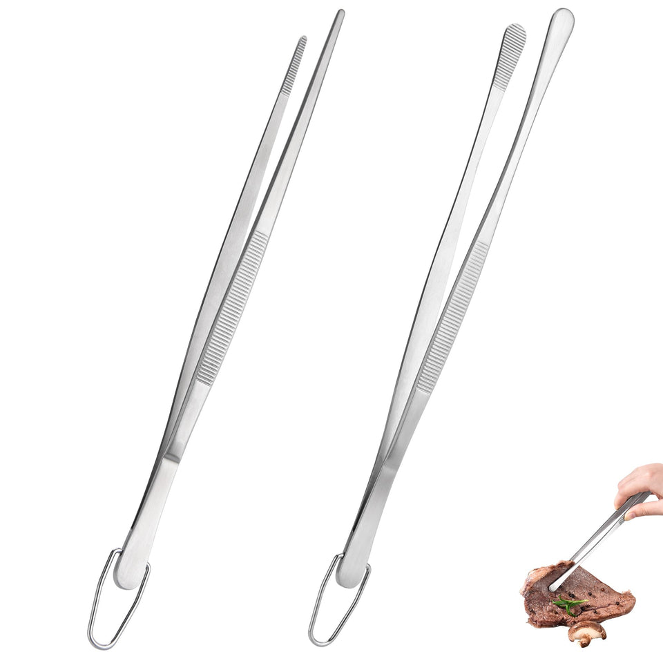 U-Taste 12-inch round-tip tweezers for precise handling of delicate garnishes.