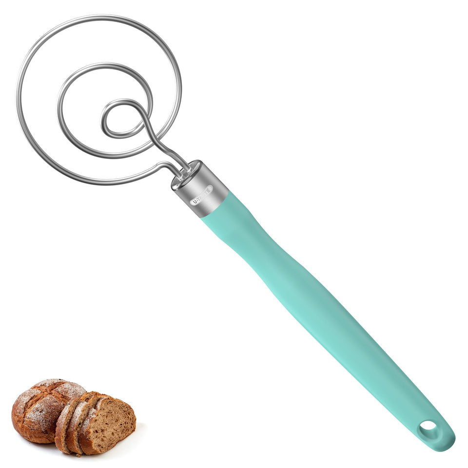 U-Taste Danish dough whisk with 3D loops for efficient kneading.