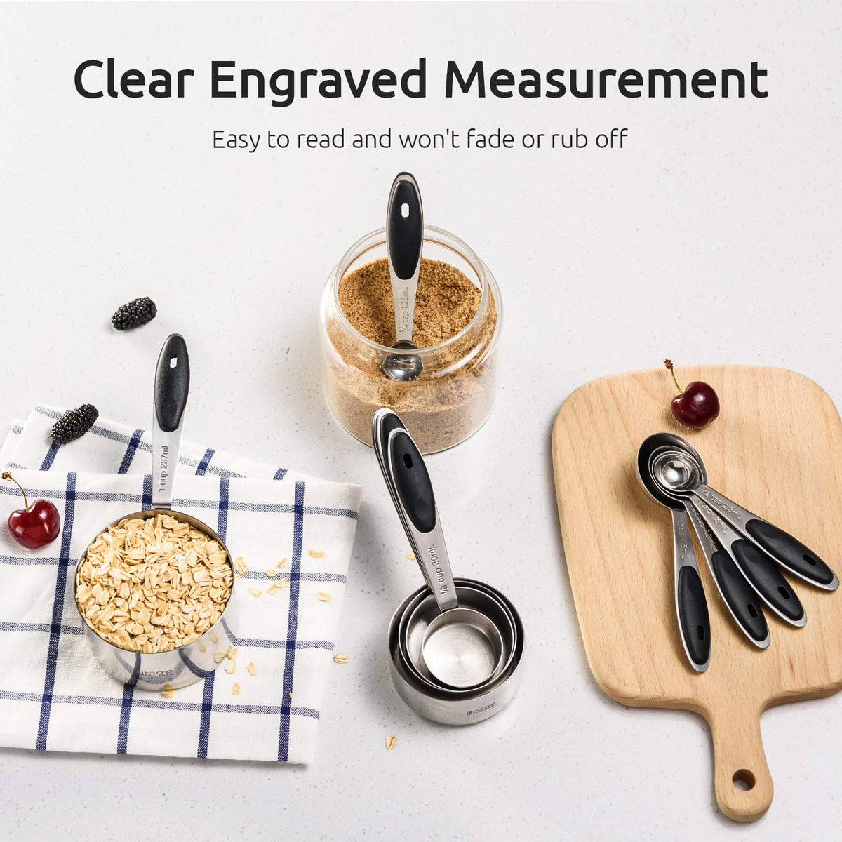 Engraved measurements on U-Taste cups stay readable over time.