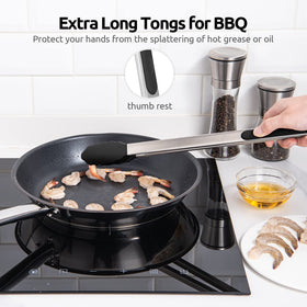 U-Taste long-reach tongs in action on outdoor grill