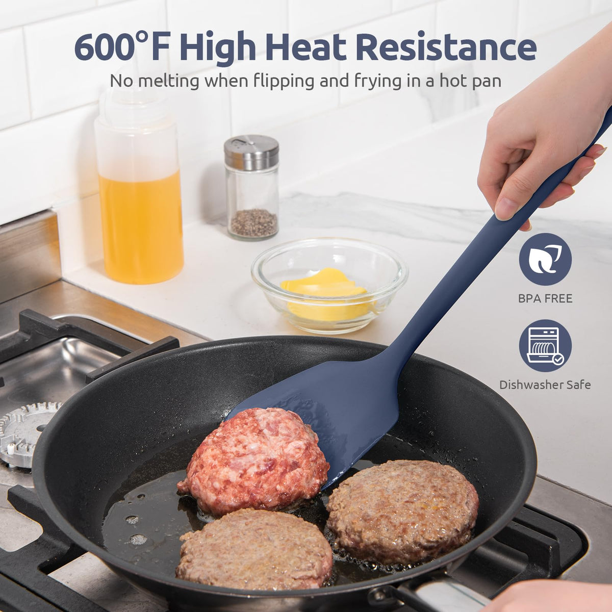 U-Taste long seamless-handle, keeps hands away from heat during flipping.