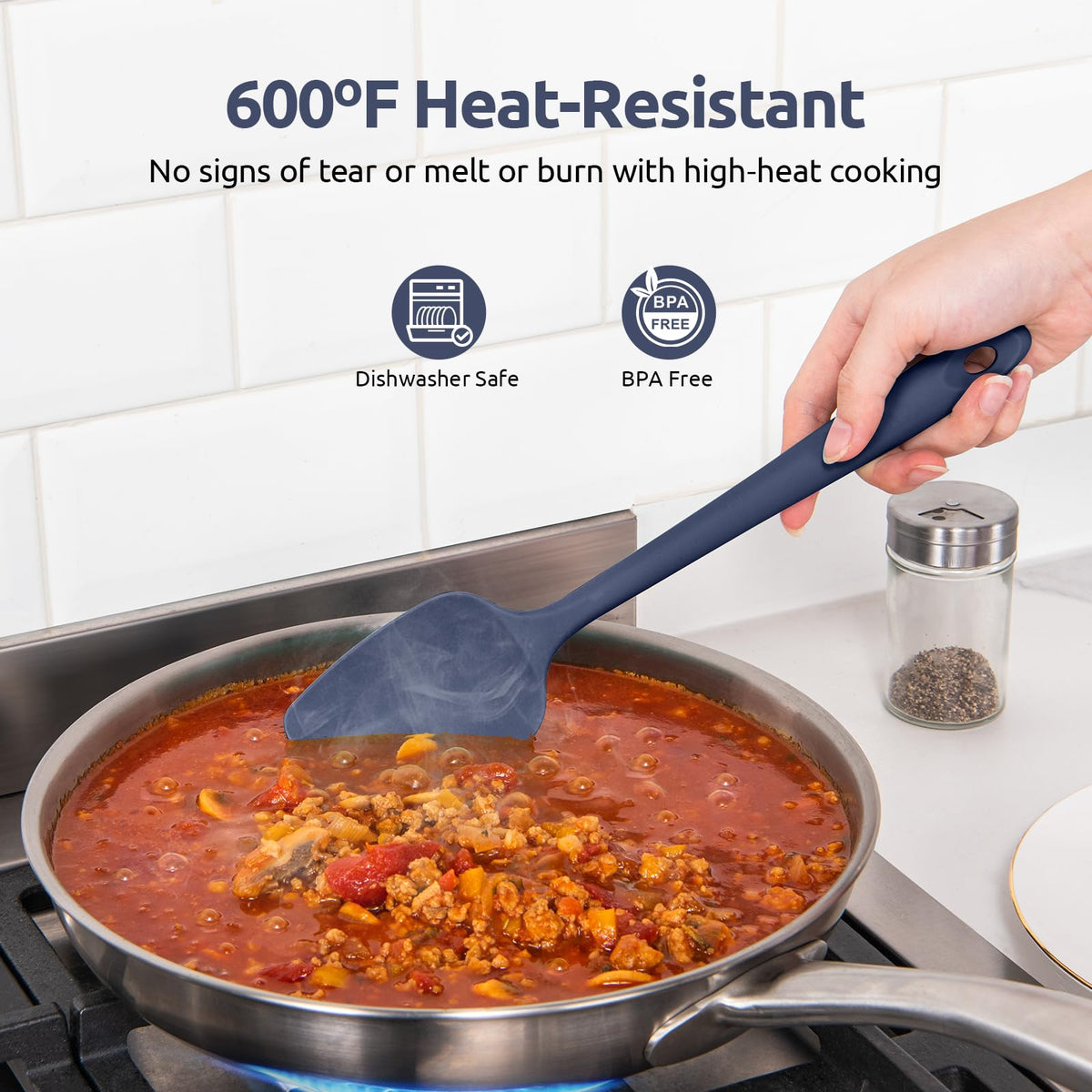 U‑Taste silicone spatula safe for nonstick surfaces while stirring and folding