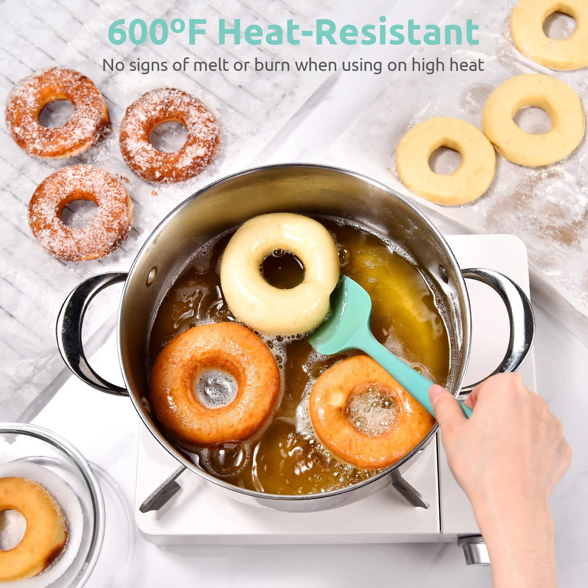 U-Taste silicone spoon scraping bowl for thorough cleanup.