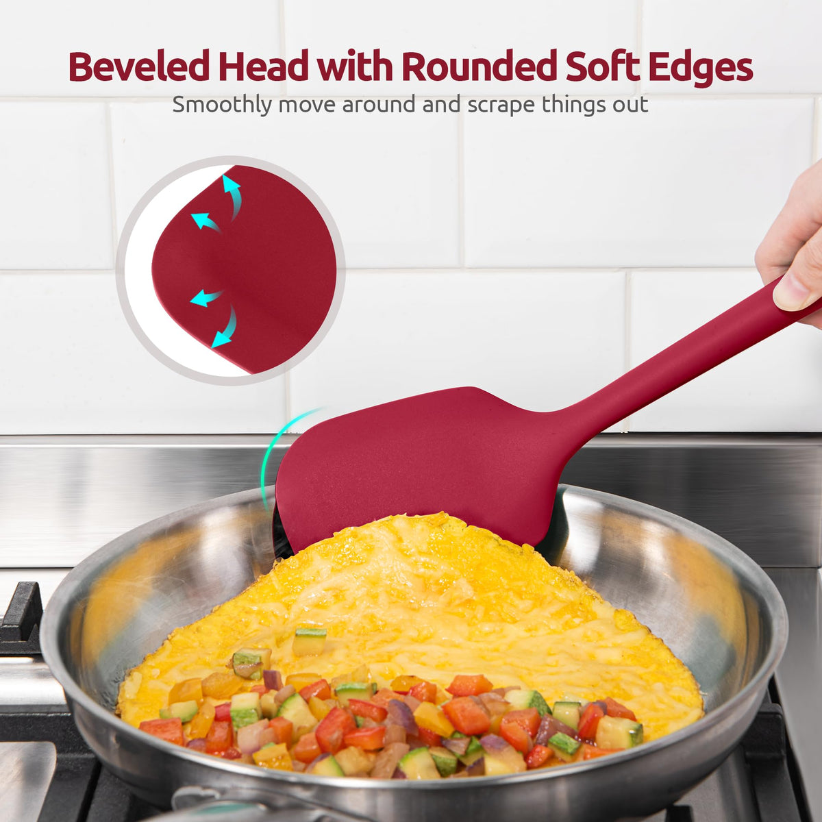 U-Taste close-up shows silicone tip protecting non-stick surfaces.