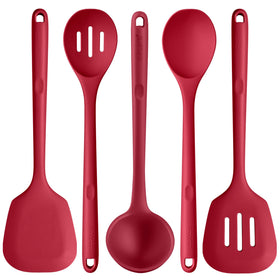 U-Taste silicone utensil set features 13.6-inch red handles for safe cooking.