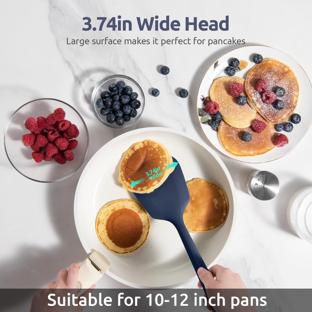 U-Taste wide angled silicone head helps slide under food for easy flipping.