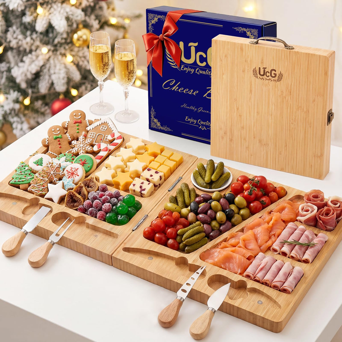 UTCG charcuterie board folding bamboo for stylish entertaining and easy storage.