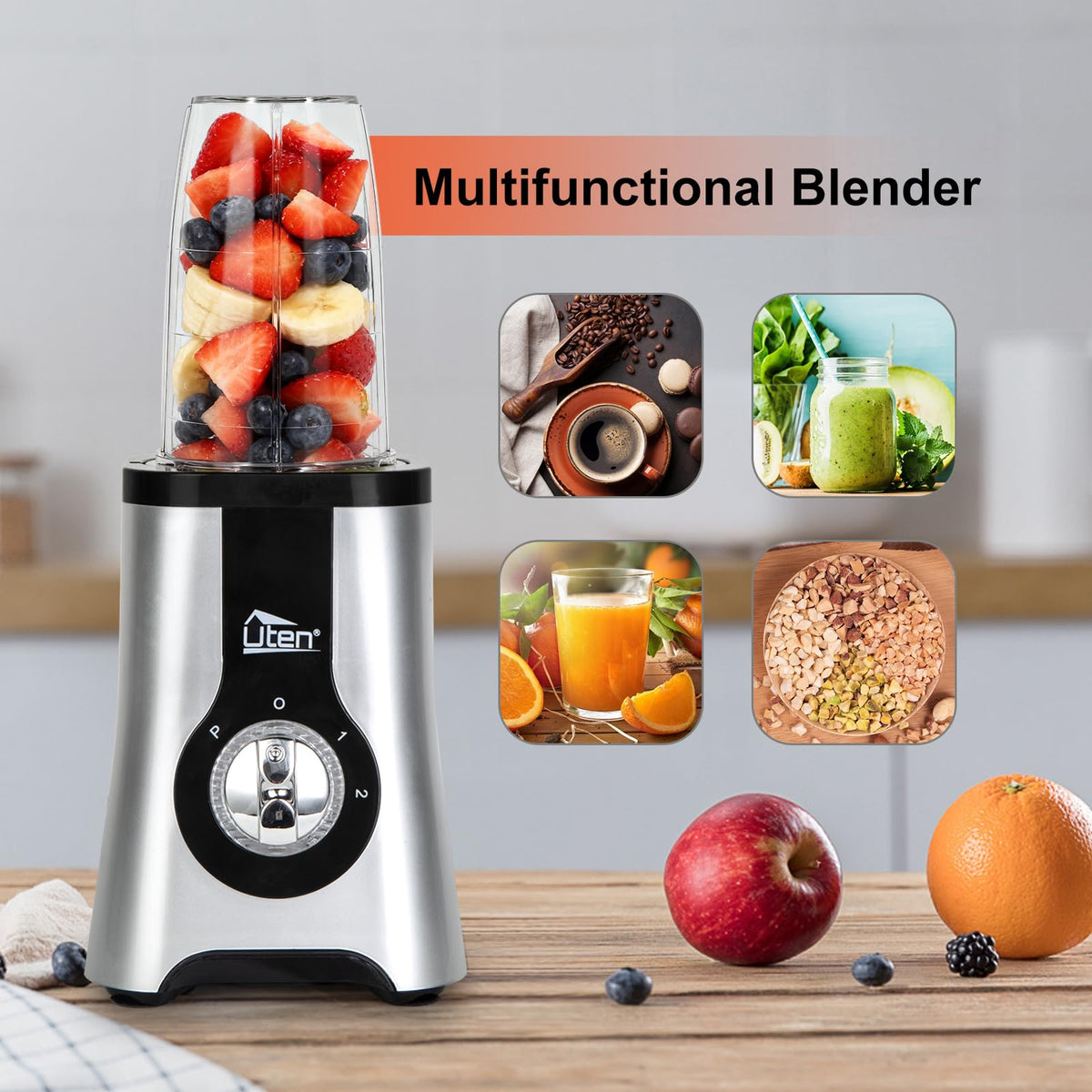 Uten 4-leaf cross blade for silky juices and shakes.