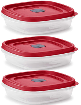Utensilux Rubber maid three-cup set with lids demonstrates organized storage for easy meal prep