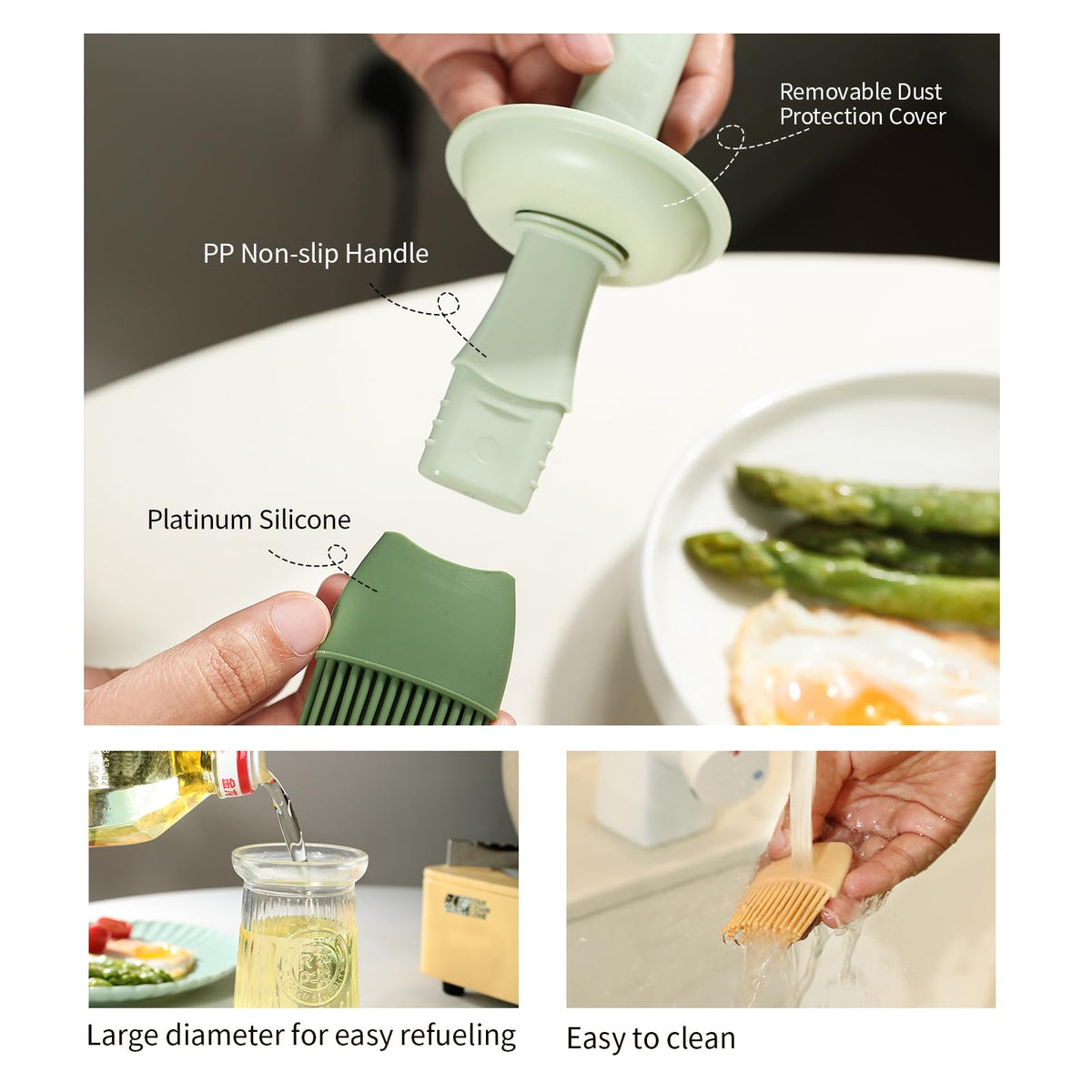 Uteynee in-use oil dispenser basting meat on grill