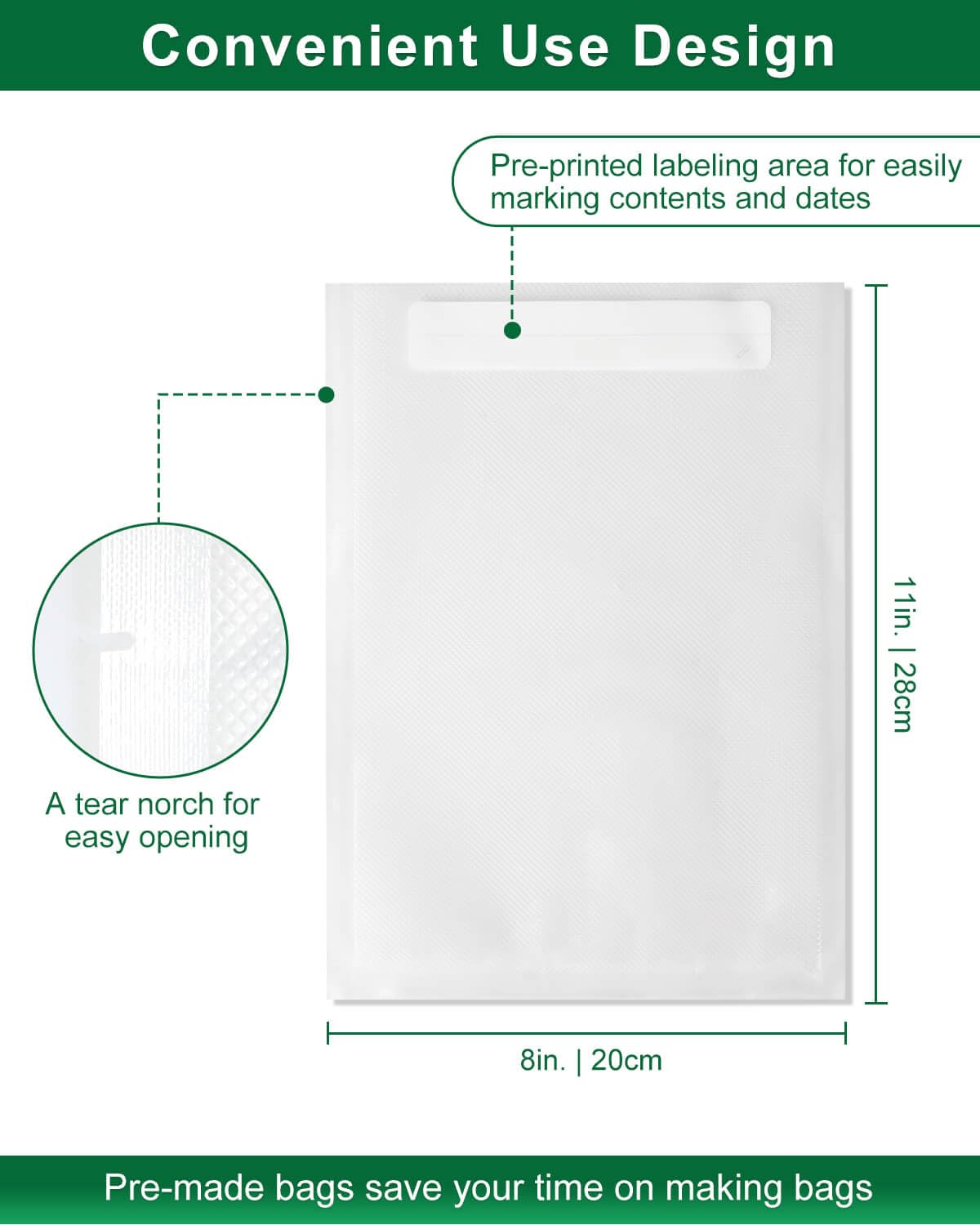 Utilimates quart bags include a tear notch for simple opening without breaking the seal.