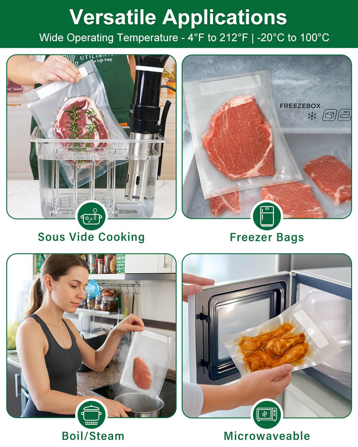 Utilimates bags use a waffle suction channel for full air removal and tight seals.