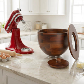 UTJZIB wooden bowl on stainless locking base for stable operation.
