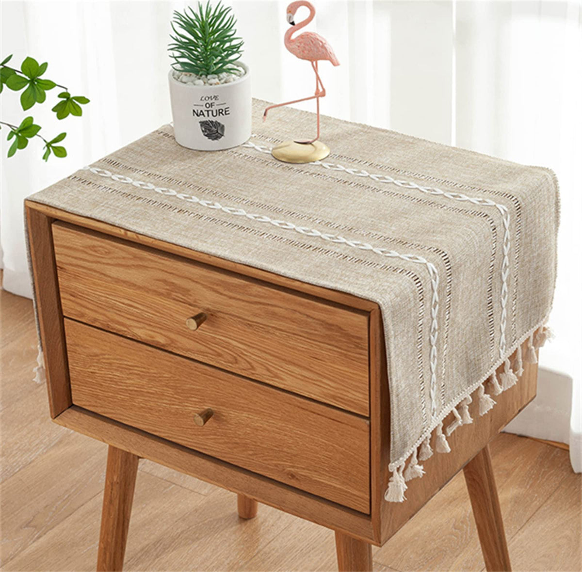 Utobanh bedside tassel cover closeup shows soft fabric texture and durable protection.