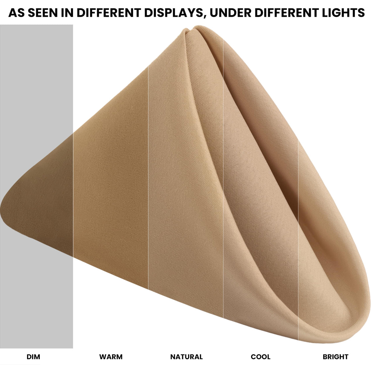 Utopia Home close-up of beige napkin fabric showing smooth, wrinkle-resistant texture