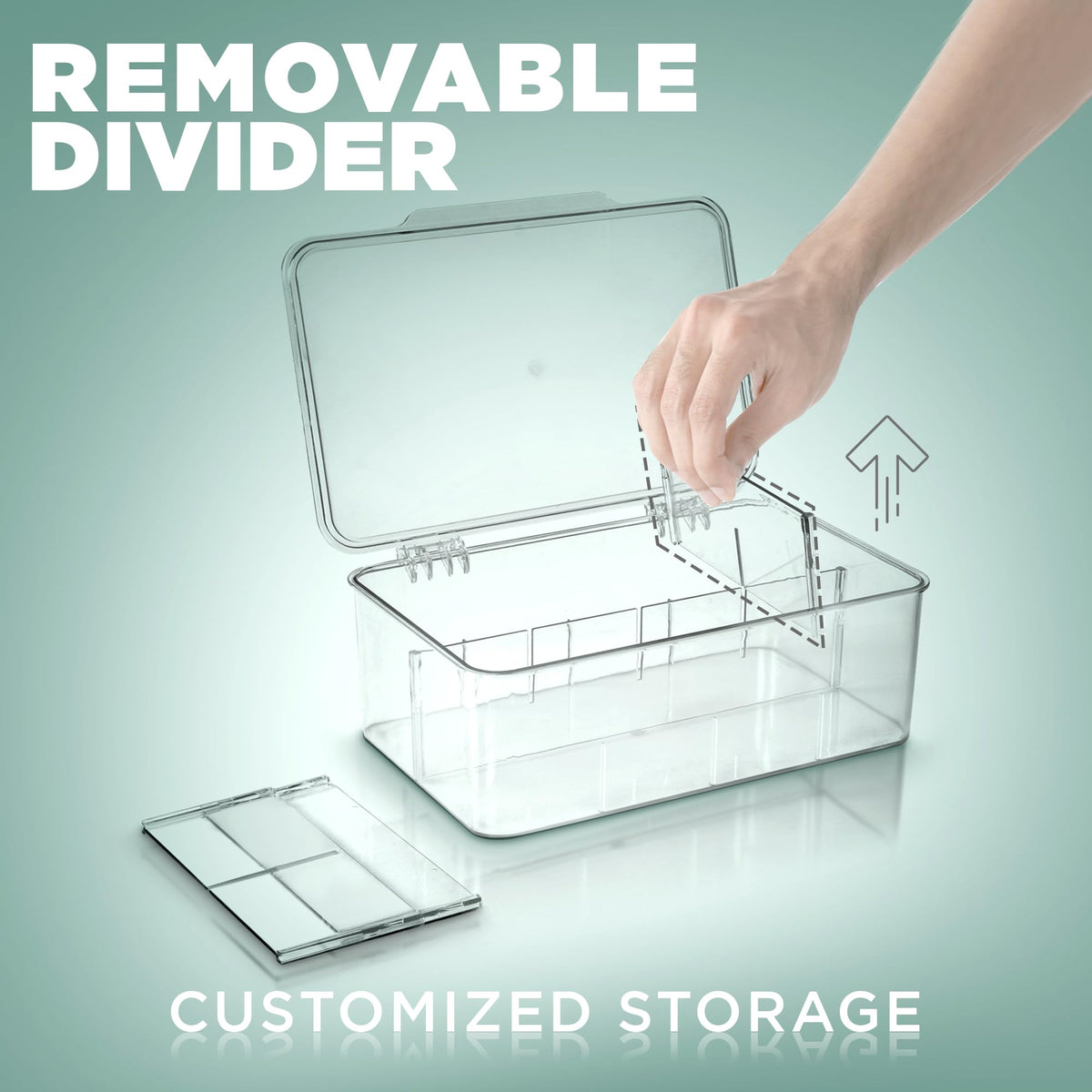 Utopia Home hinged-lid stackable bins provide easy lid access for quick grab-and-go items.