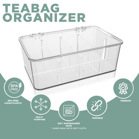 Utopia Home clear organizer shown in fridge or drawer for organized tea items.