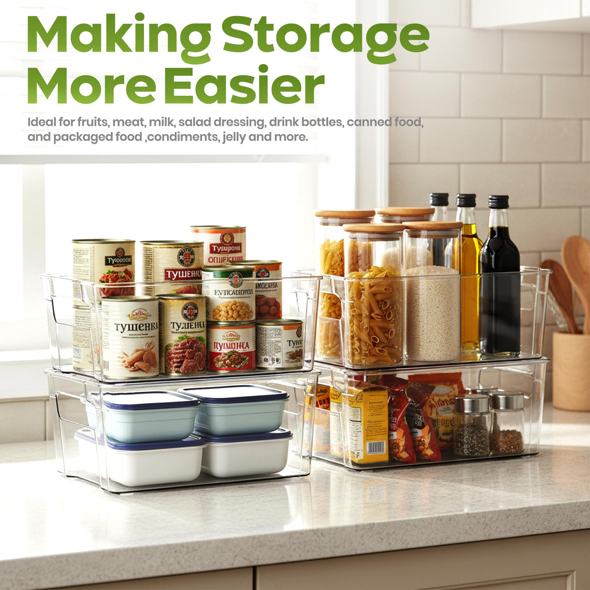 Utopia Home refrigerator storage bin helping categorize condiments and snacks