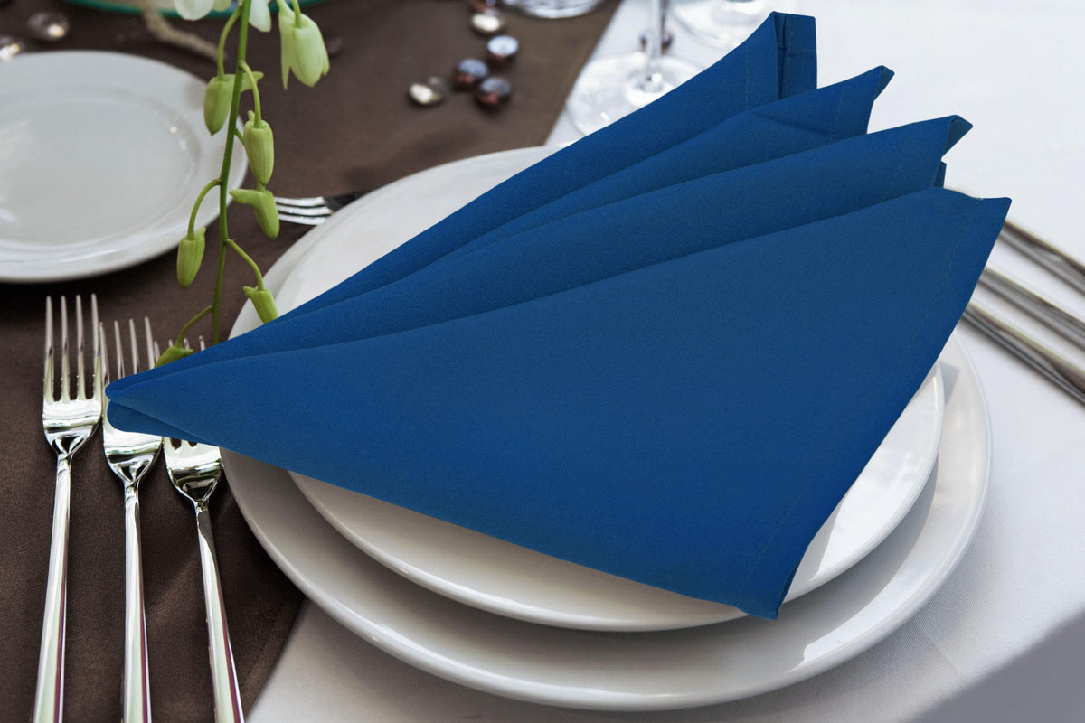 Utopia Home royal blue napkins close-up fabric texture and hems