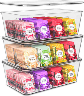 Utopia Home tea bag organizer 3-pack shown in a clear drawer for easy access.