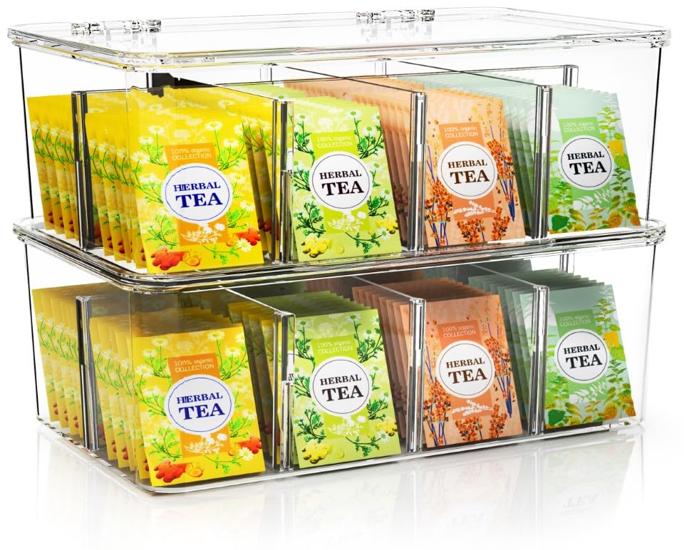 Utopia Home tea bag organizer with lids keeps tea neat and accessible on the counter
