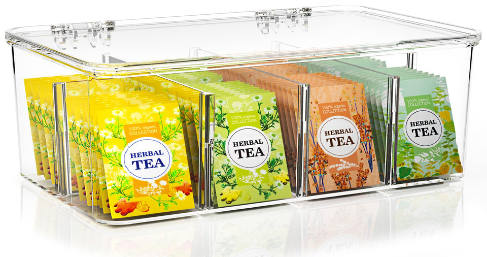 Utopia Home tea bag organizer with lids keeps tea bags neatly contained and easy to grab