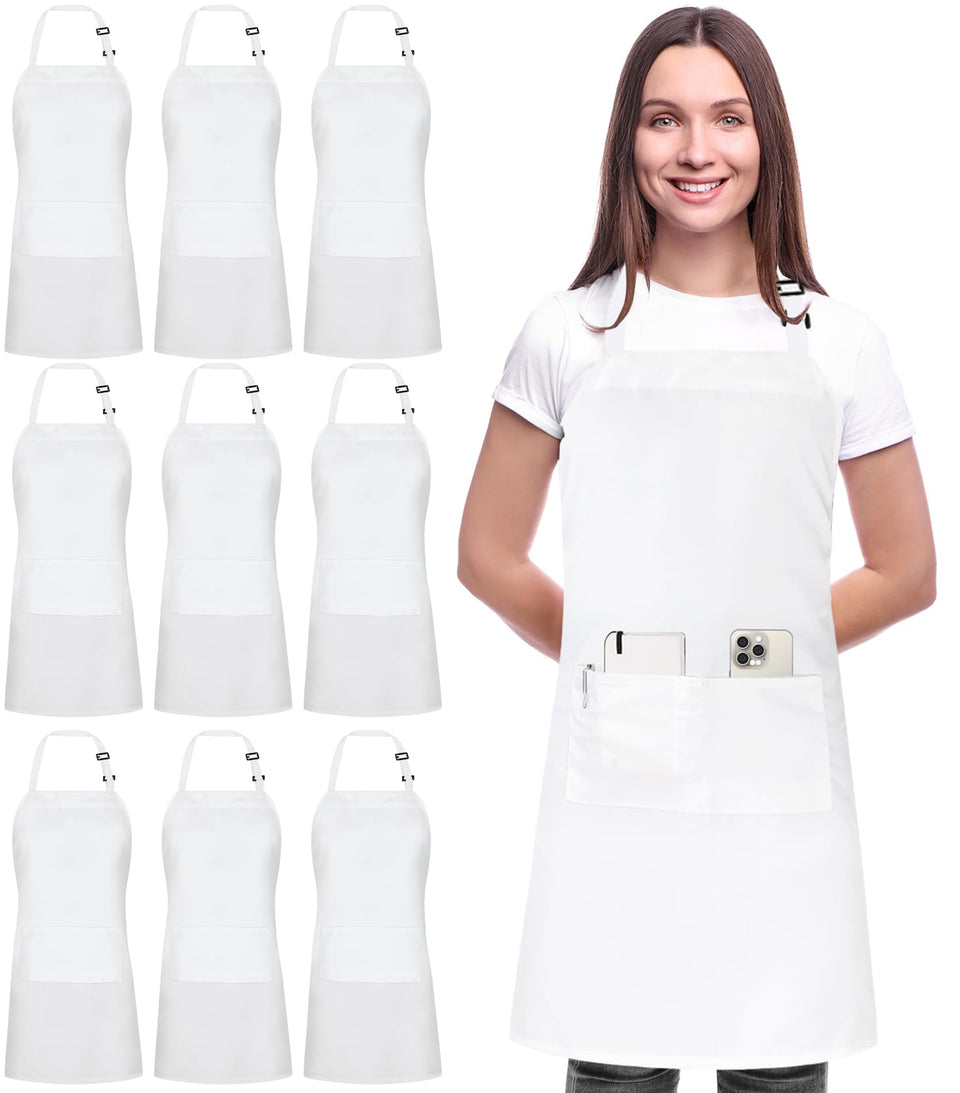 Utopia Kitchen 10-pack bib apron with front pockets, ideal for family cooking