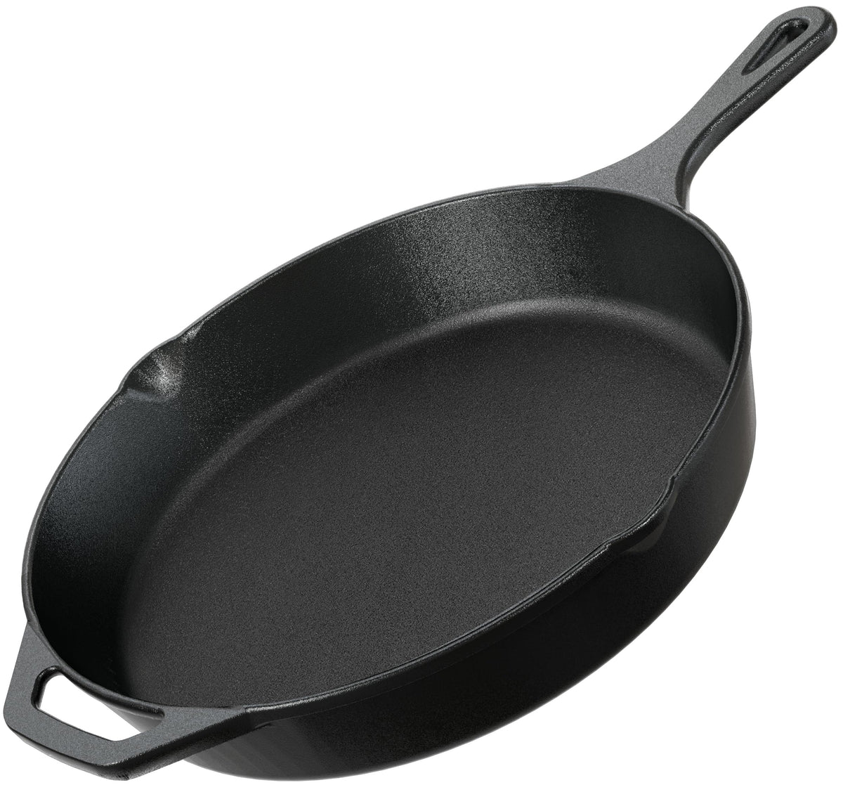 Utopia Kitchen 12-inch cast iron skillet top view delivering even heat for searing.