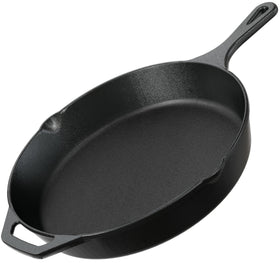 Utopia Kitchen 12-inch cast iron skillet top view delivering even heat for searing.